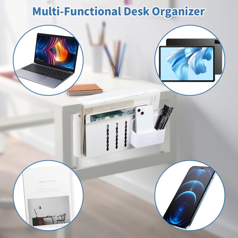 osseph Desk Side Storage  Under Desk Laptop Holder with Anti-Scratch Pad & Magnetic Pen Holder  Laptop Holder for Table  No Drill Hanging Table Organizer Fits Flat Edge 0.3"" to 2.3"" - Image 4